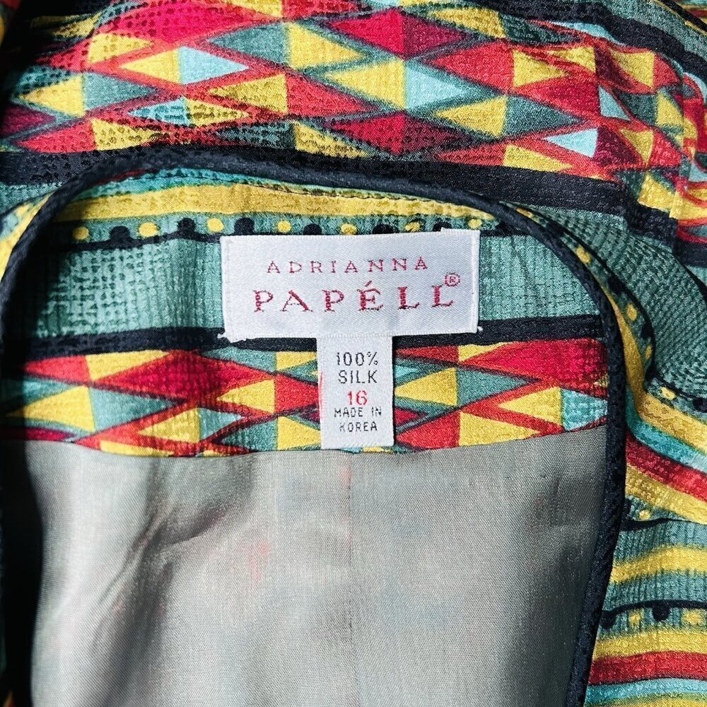 Adrianna Papell 100% Silk Jacket Sz 16 Geometric Multicolor Lined Vintage - Picture 11 of 11